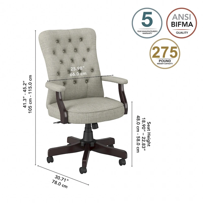 Salinas High Back Tufted Office Chair with Arms by Bush Furniture