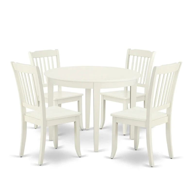 East West Furniture Kitchen Table Set- A Round Dining Table and Dining Room Chairs, Linen White (Pieces Options)