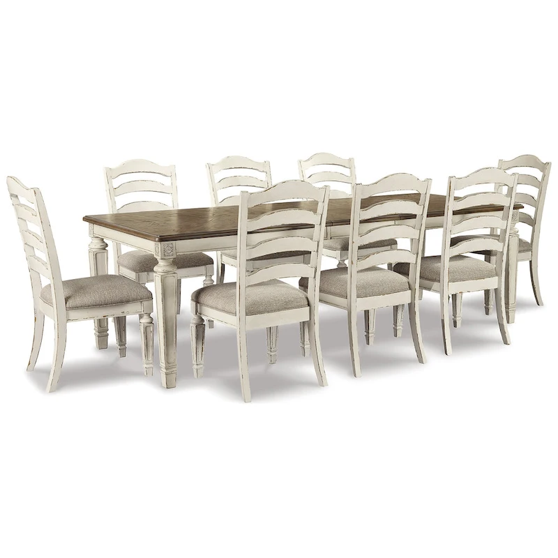 Signature Design by Ashley Realyn White / Light Brown 9-Piece Dining Package