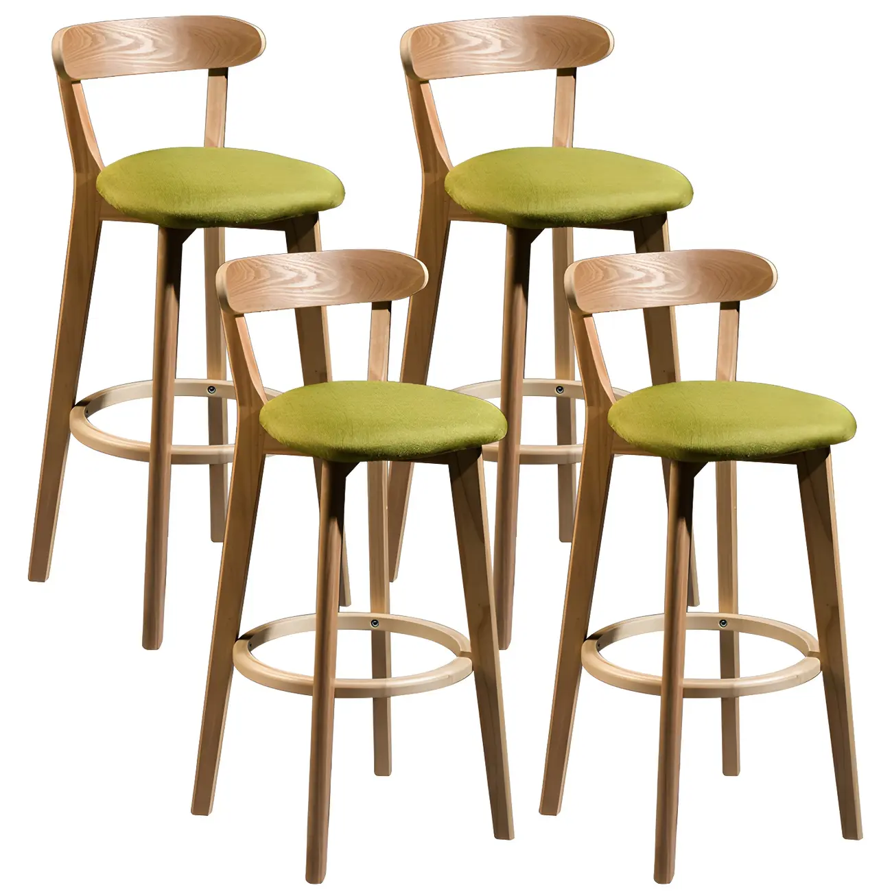 Wooden Upholstered Low Back Bar Height Stools Set of 2