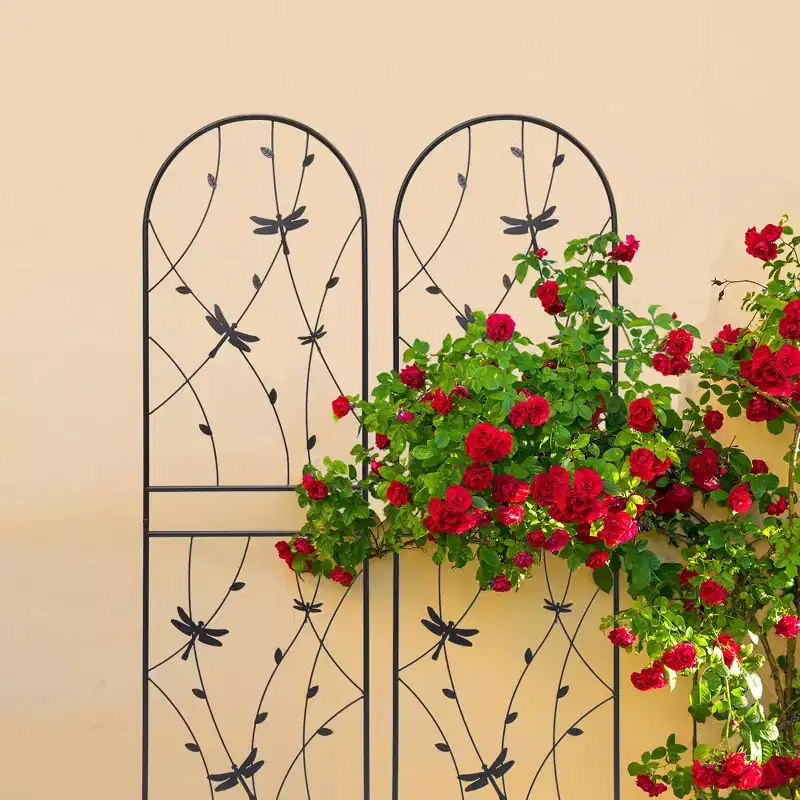 2-Pack 71x19.7in Metal Garden Trellis - Rustproof, Dragonfly Decoration Black, for Outdoor Climbing Plants & Flowers