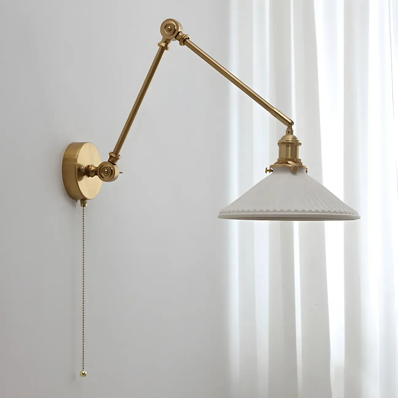 Classic Gold Metal Swing Arm Ceramics Shade Wall Light