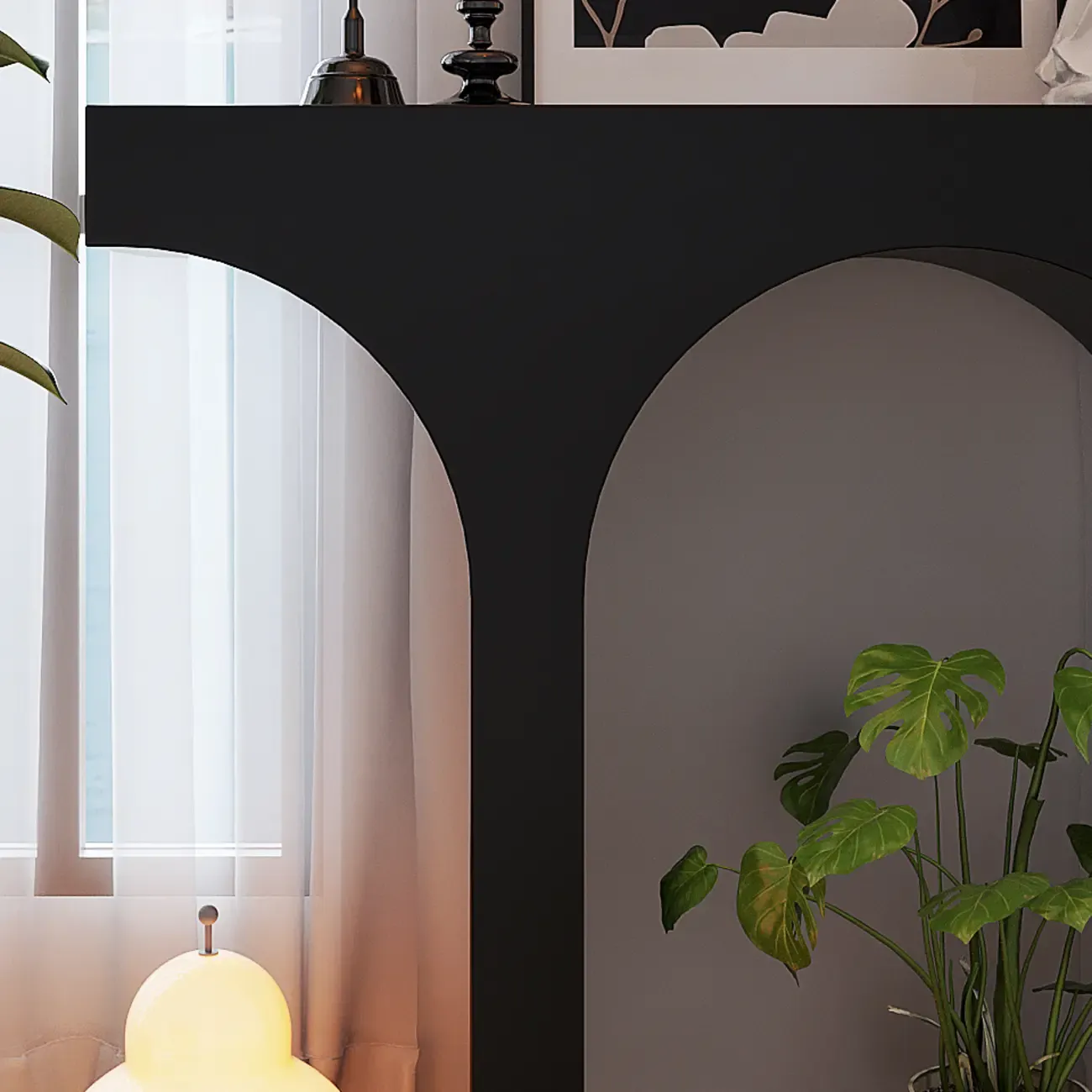Entryway Rectangular Black Arch Base Console Table