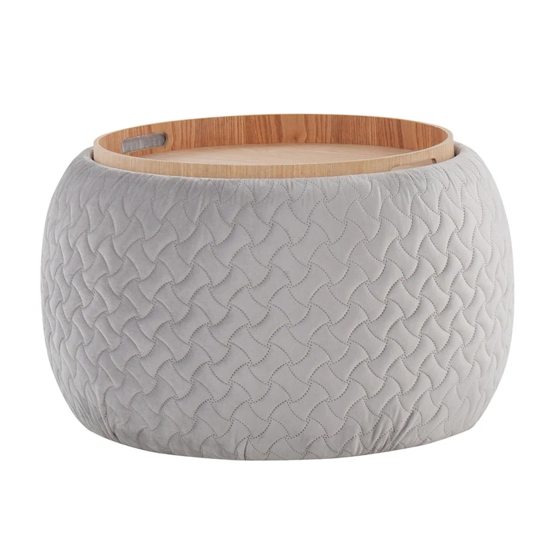 Carson Carrington Astrid Pouf with Natural Wood Tray Top