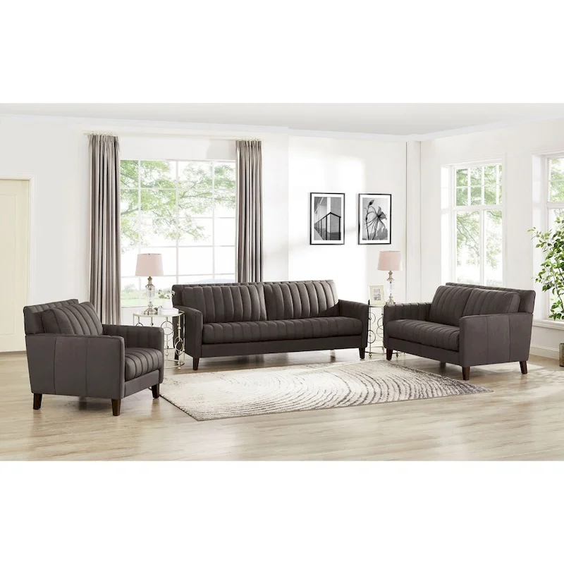 Hydeline Ennis Top Grain Leather Sofa Loveseat and Chair Set - Sofa, Loveseat, Chair