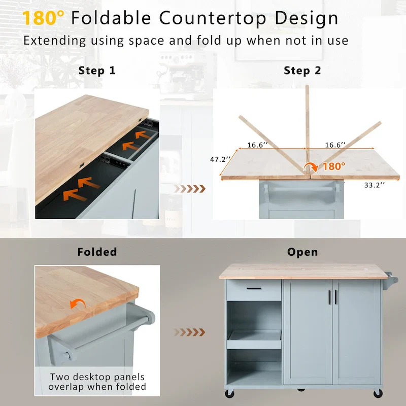 Kitchen Island With Foldable Counter Top(no include stool)