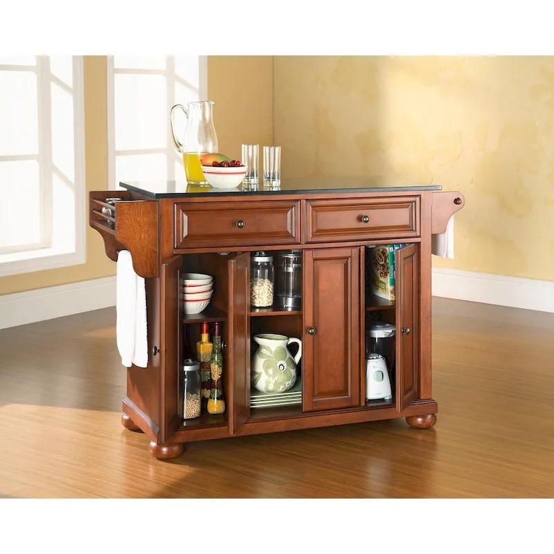 Crosley Alexandria Solid Black Granite Top Kitchen Island in Classic Cherry Finish - 18d x 51.5w x 34h