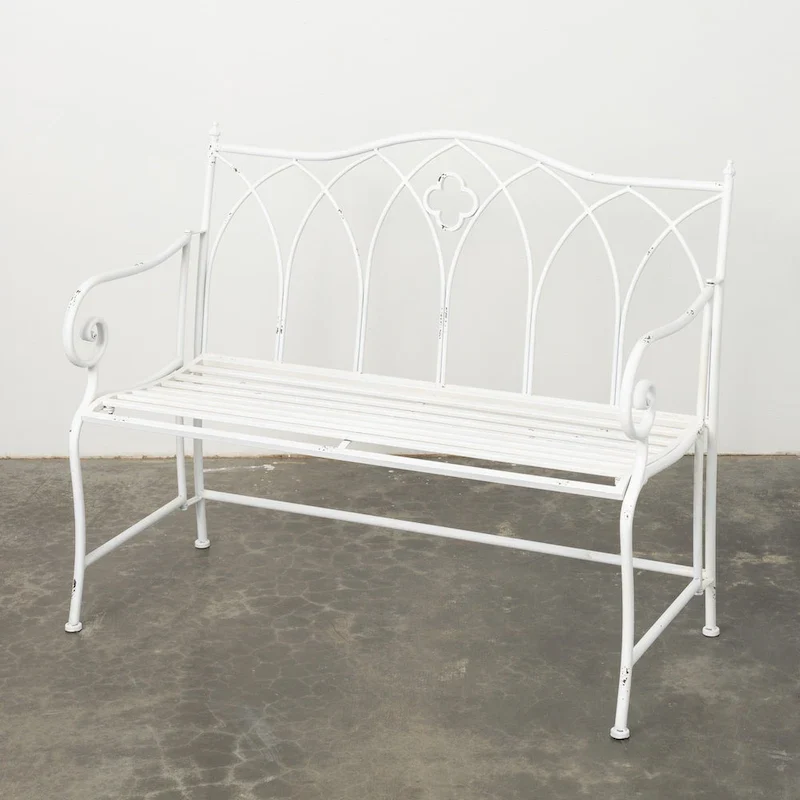 Bright White Metal Garden Bench (36" High) — 45.5" L x 18.5" W x 36" H