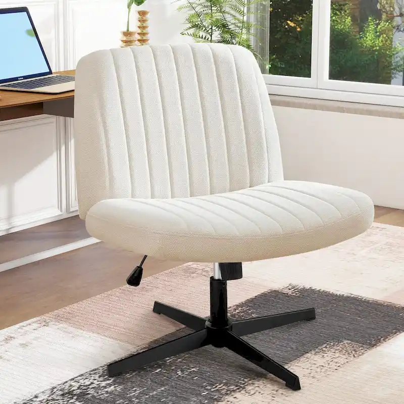 Criss Cross Legged Office, Wide Comfty Desk, Wheels Armless Computer Task, Swivel Vanity Home Chair, Height Adjustable