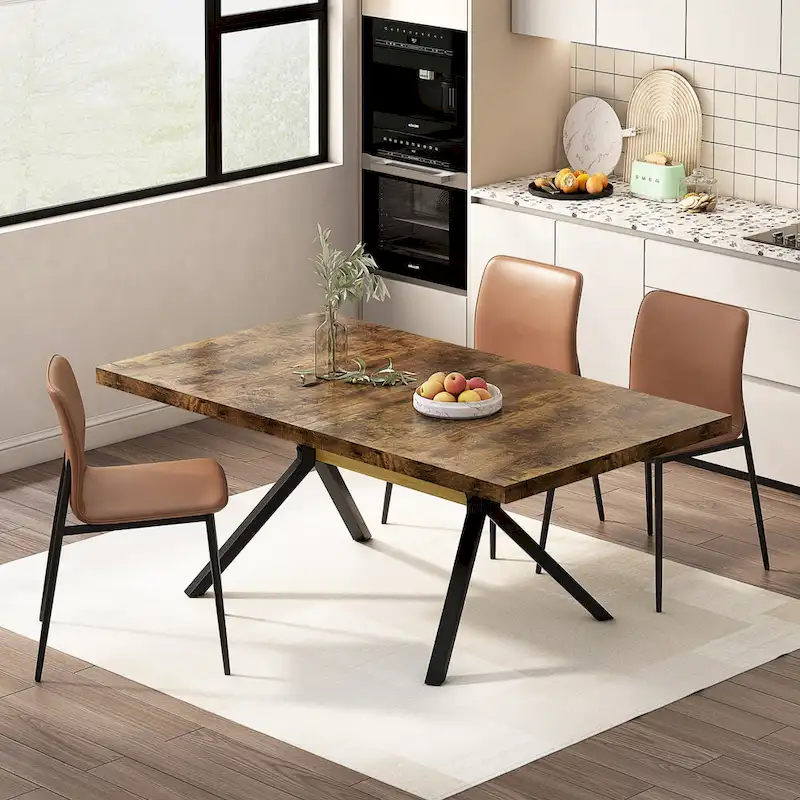 Retro Rectangular Stretch Dining Table with Cross Iron Base