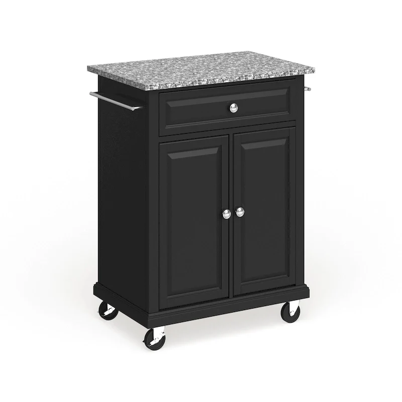 Compact Gray Granite Top Cart/ Island in Black Finish - 18d x 31w x 35.5h