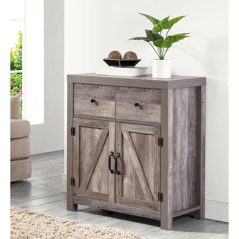Ledel Farmhouse 2-Drawer Storage Cabinet 2-Door Accent Cabinet