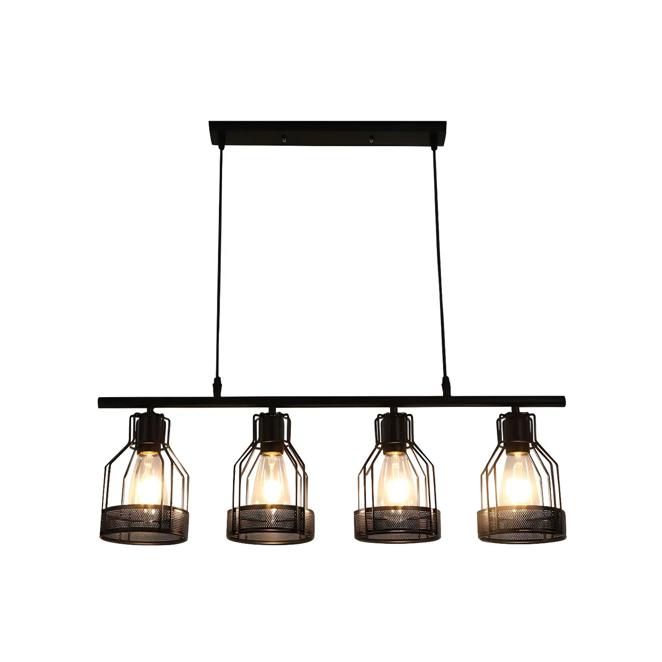 Industrial Black Metal Cage Large Island Pendant Light