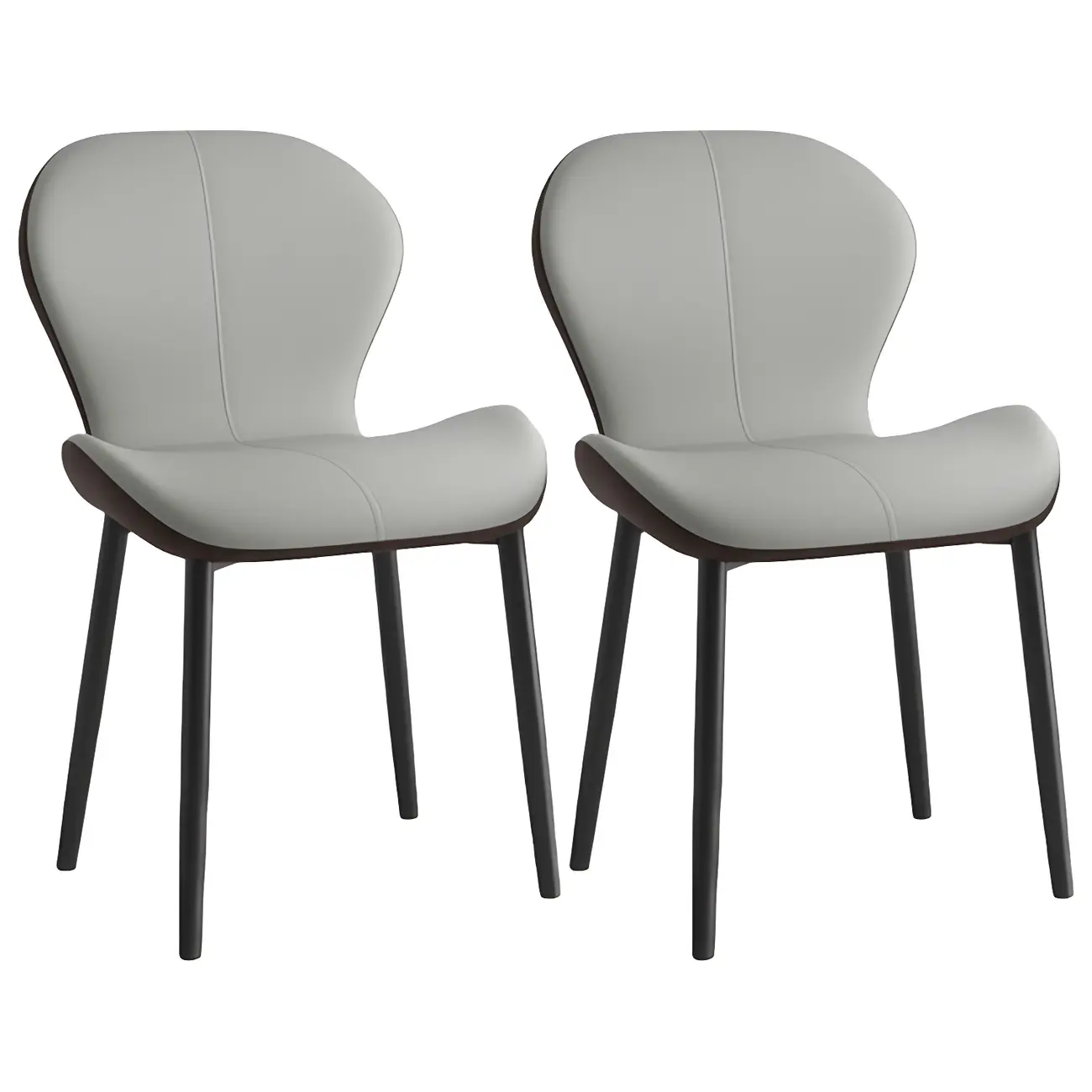 Art Deco Curved Back Leather Dining Chair Solid Back