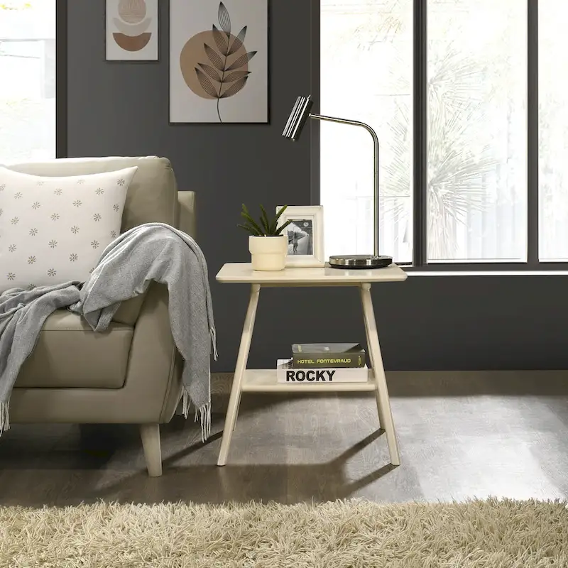 Roundhill Furniture Arona Mid-Century Modern Wood End Table with Shelf