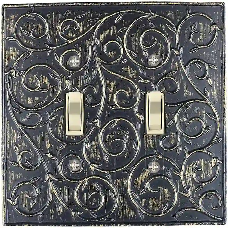 Meriville French Scroll 2 Toggle Wallplate, Double Switch Electrical Cover Plate