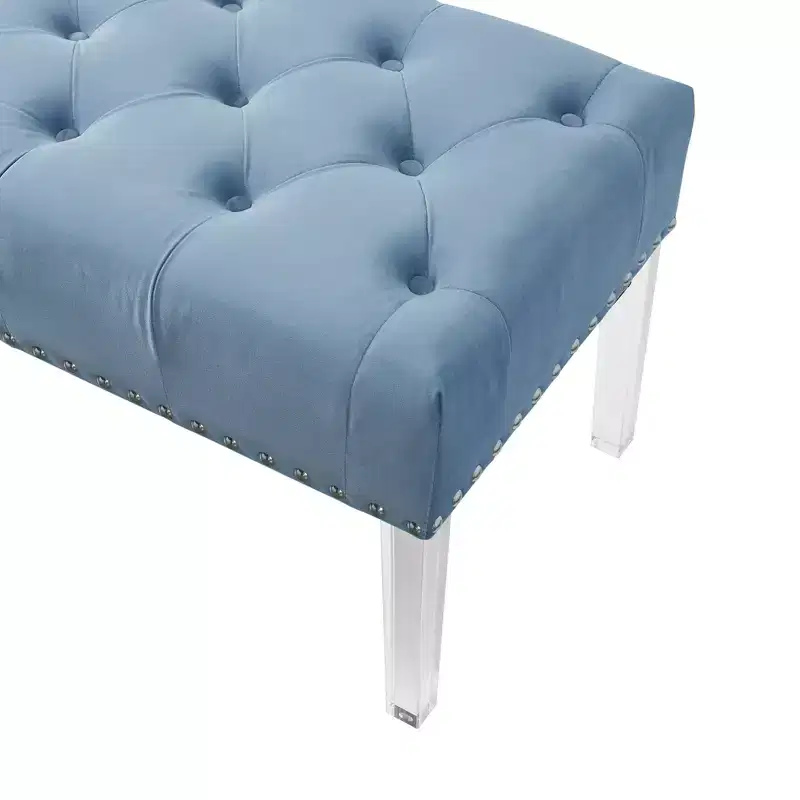 Roundhill Furniture Valley Button tufted Velvet Upholstered Bench With Acrylic Leg, Blue