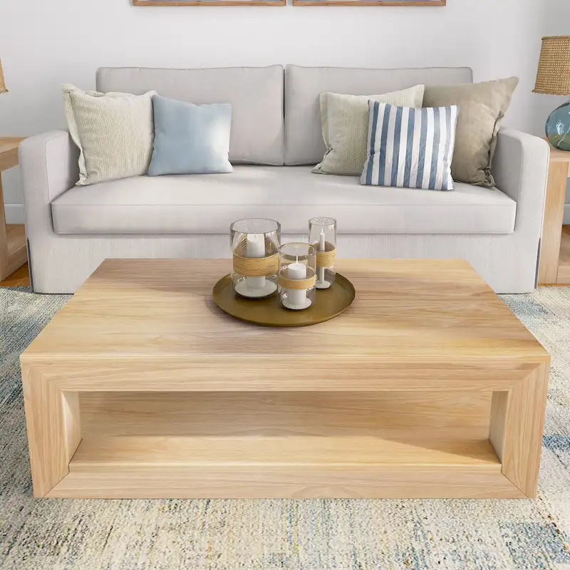 Plank and Beam Modern Rectangular Coffee Table with Shelf