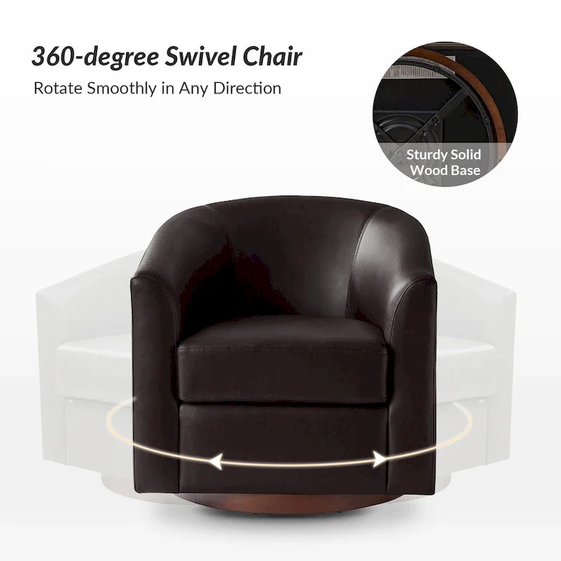 Haley Modern Swivel Barrel Faux Leather Chair with Solid Wood Base by HULALA HOME