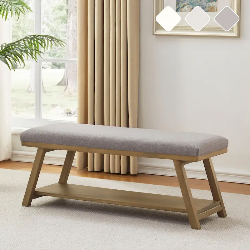 Solid Wood Shoe Bench with Cushion Entryway Shoe Bench