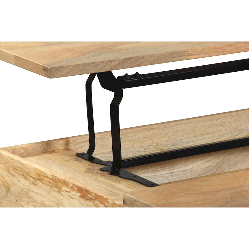 Audrey 45 inch Lift Top Mango Wood Rectangular Coffee Table - Wood and Metal, Natural Brown and Black