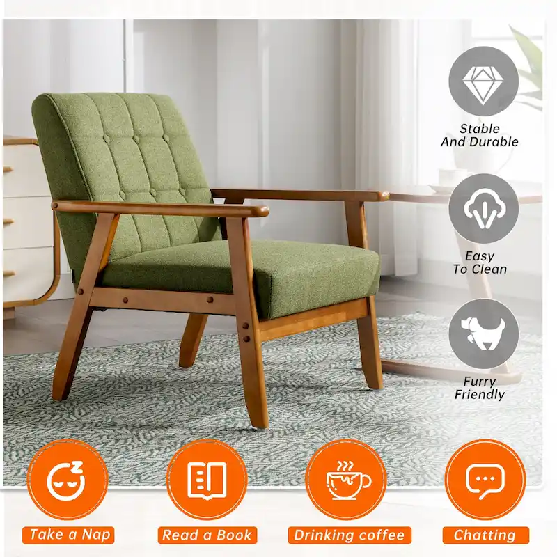 Linen/PU Upholstered Tufted Living Room/Bedroom Accent Chair With Wood Legs