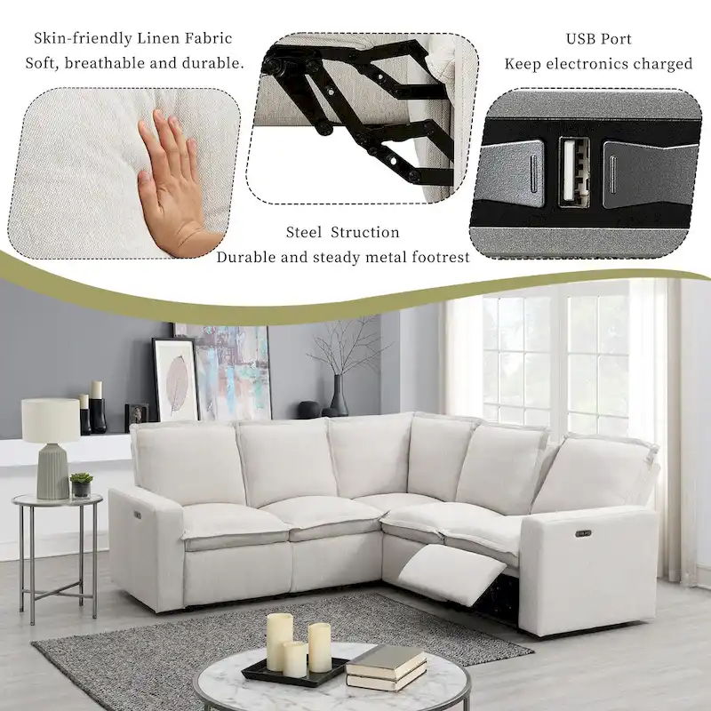 89.76 L-Shaped 5-Seater Sofa with Recliner