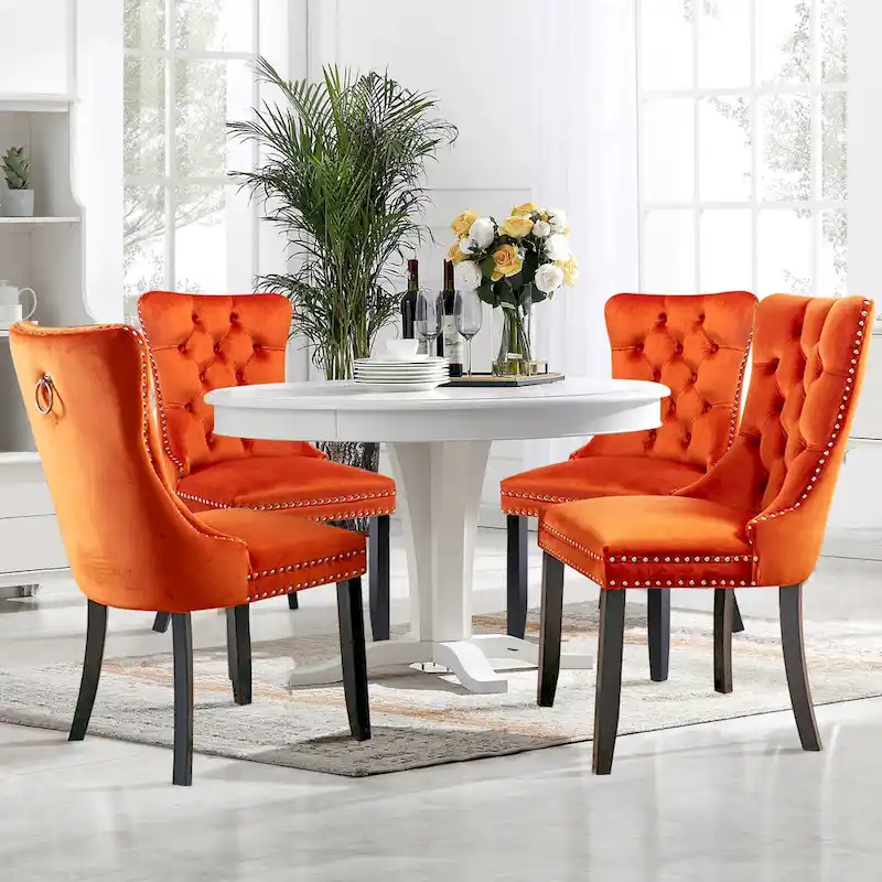 Velvet Modern Dining Chairs Set of 2, Upholstered Dining Side Chairs with Wood Legs, Nailhead Trim, Modern Dining Chairs - N/A