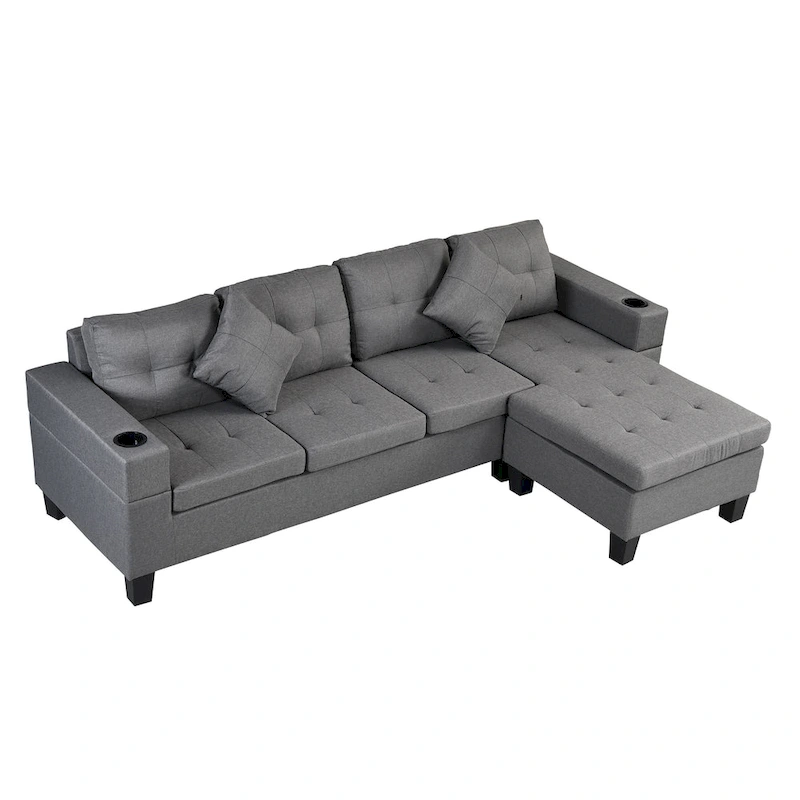 Modern Sectional Sofa Set with Cup Holders and Plush Cushions