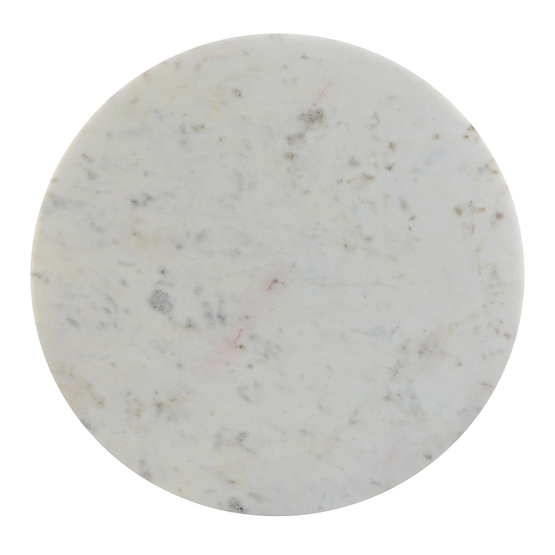 Ivy 30 Inch Marble Top Round Coffee Table with Metal Frame, White and Black