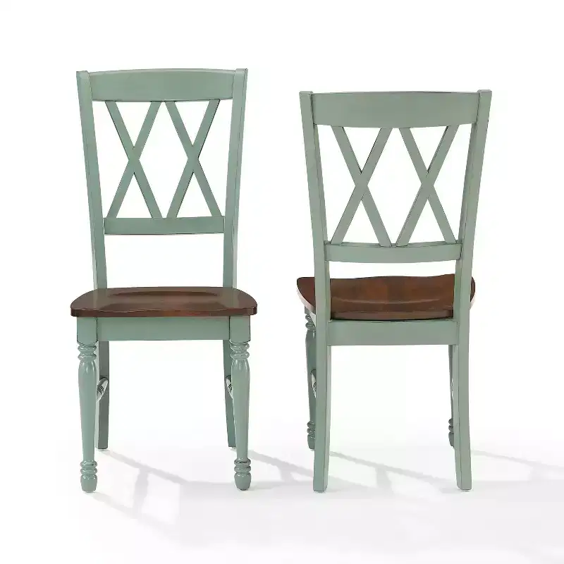 Crosley Shelby 2pc Dining Chair Set Distressed Teal: Rubberwood Frame, Armless Design, 250lb Capacity