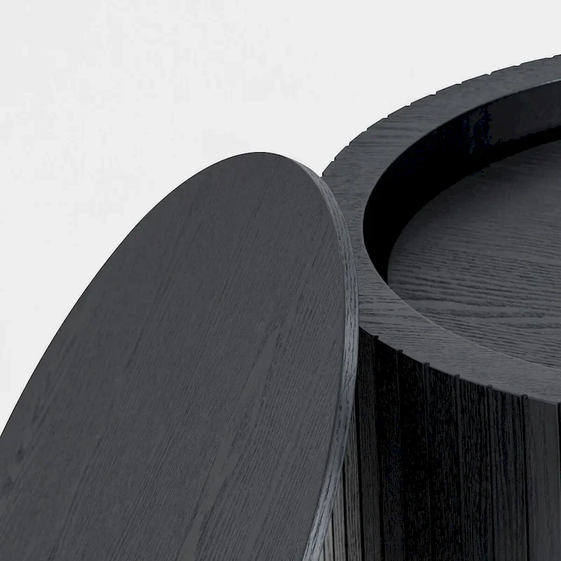 2-Piece Barrel Nested Coffee Table Set, Walnut/Black, Removable Top