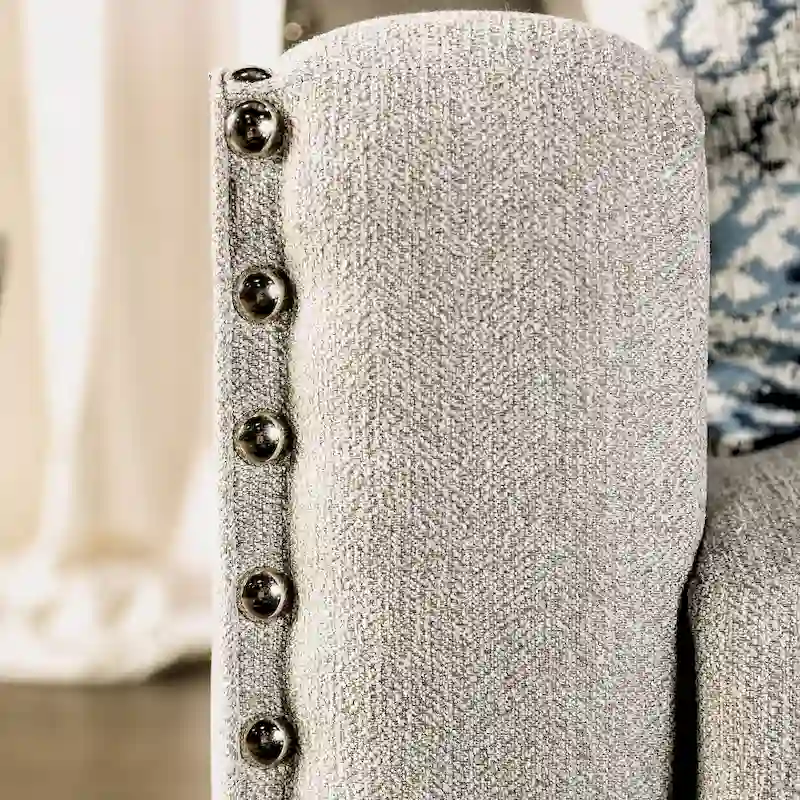 Kenwood Transitional Light Grey Fabric Upholstered Nailhead Trim Sloped Arms Sofa by Furniture of America