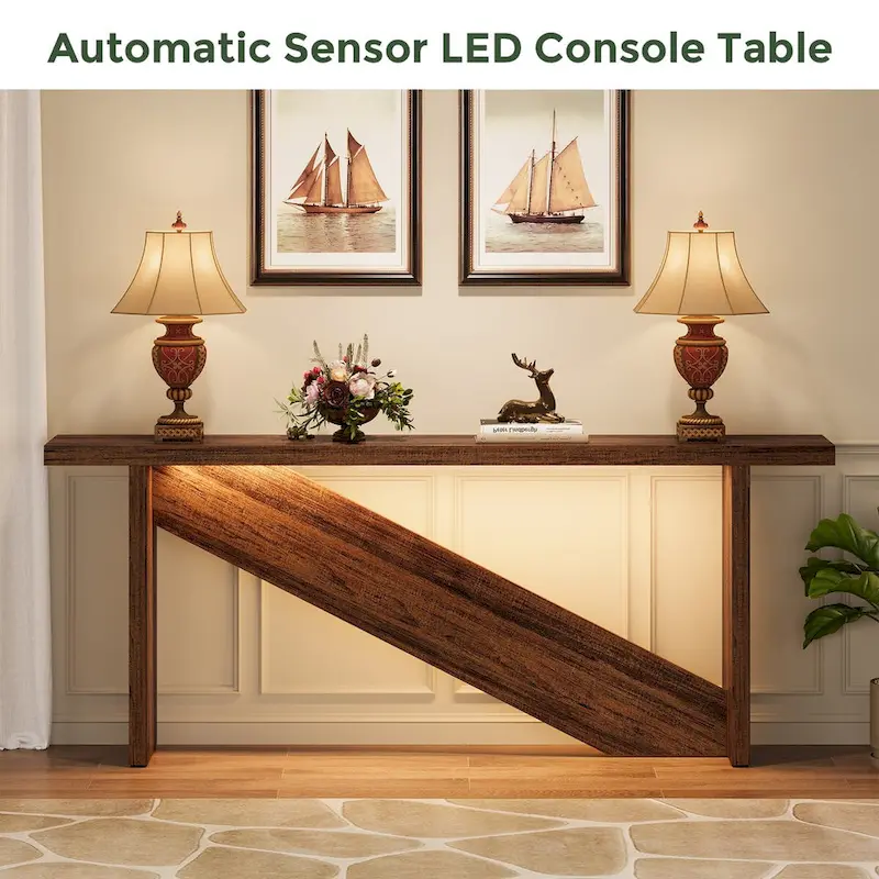 70.86in Wide Console Table, Entry Table with Motion-sensing LED Light, narrow Sofa Table