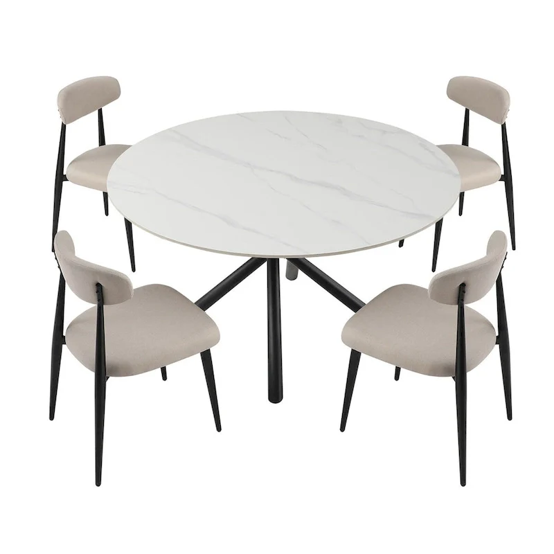 Modern Glam Marble Round Dining Table with Metal Cross Legs