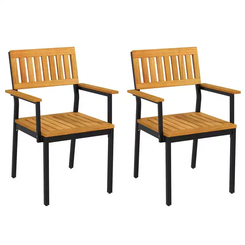 Costway Dining Chair Set of 2/4 with Acacia Wood Backrest Slanted Seat Comfortable Armrests