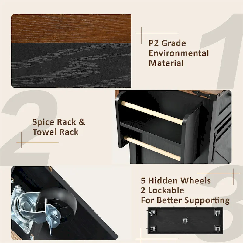 53.7 Farmhouse Kitchen Island with Power Outlet