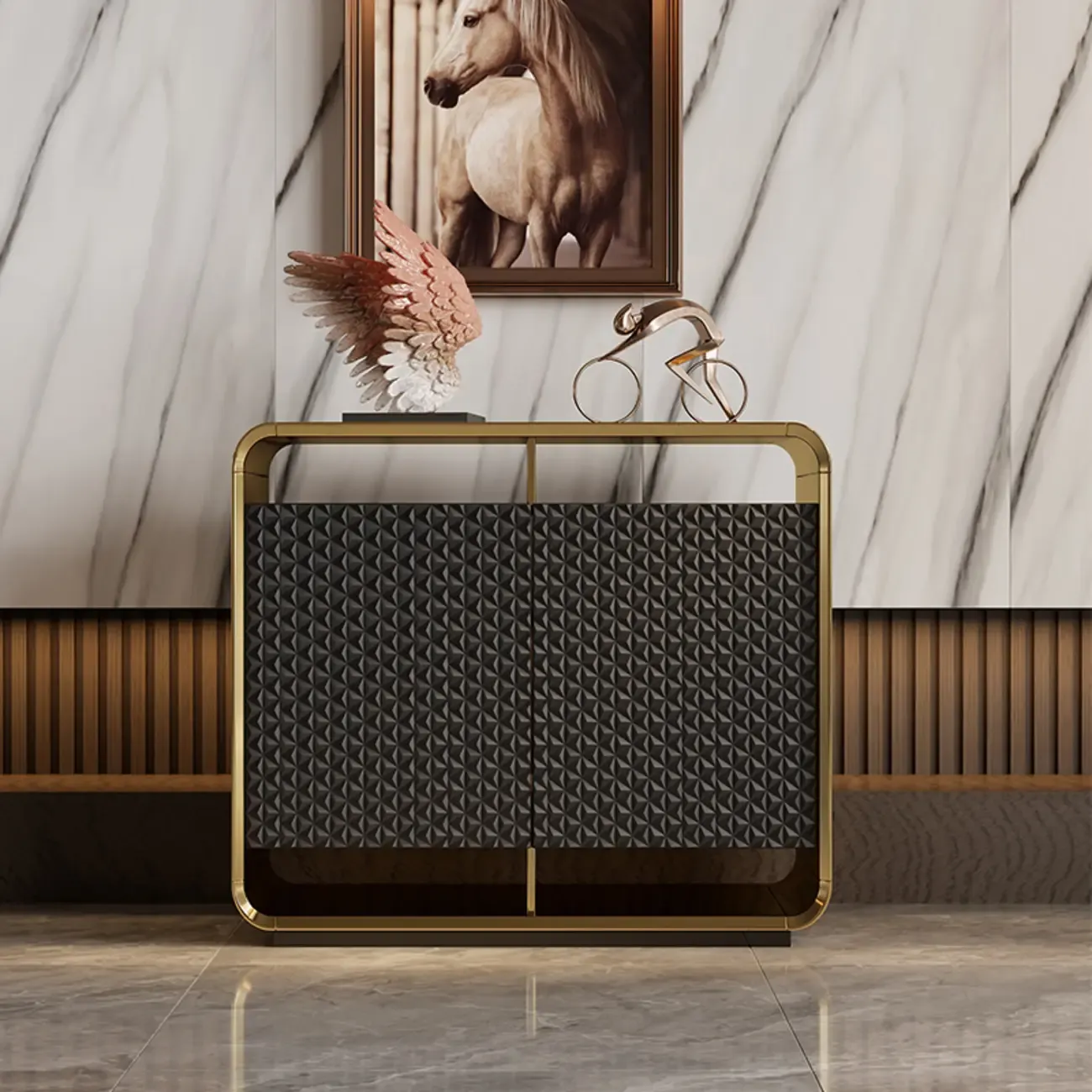 Glam Metal and Wood Sideboard with Shelves