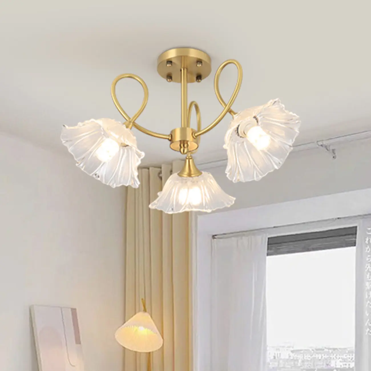 Flower Shaped Modern Gold Semi-Flush Ceiling Light with 3-Light