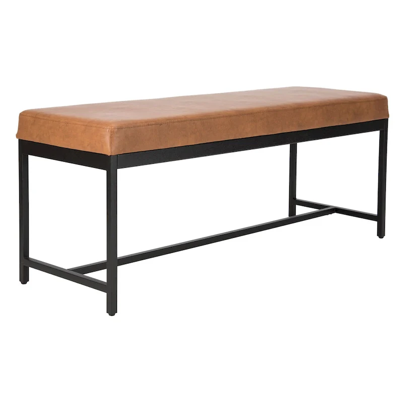Grey / Brown Faux Leather Bench with Black Metal Legs
