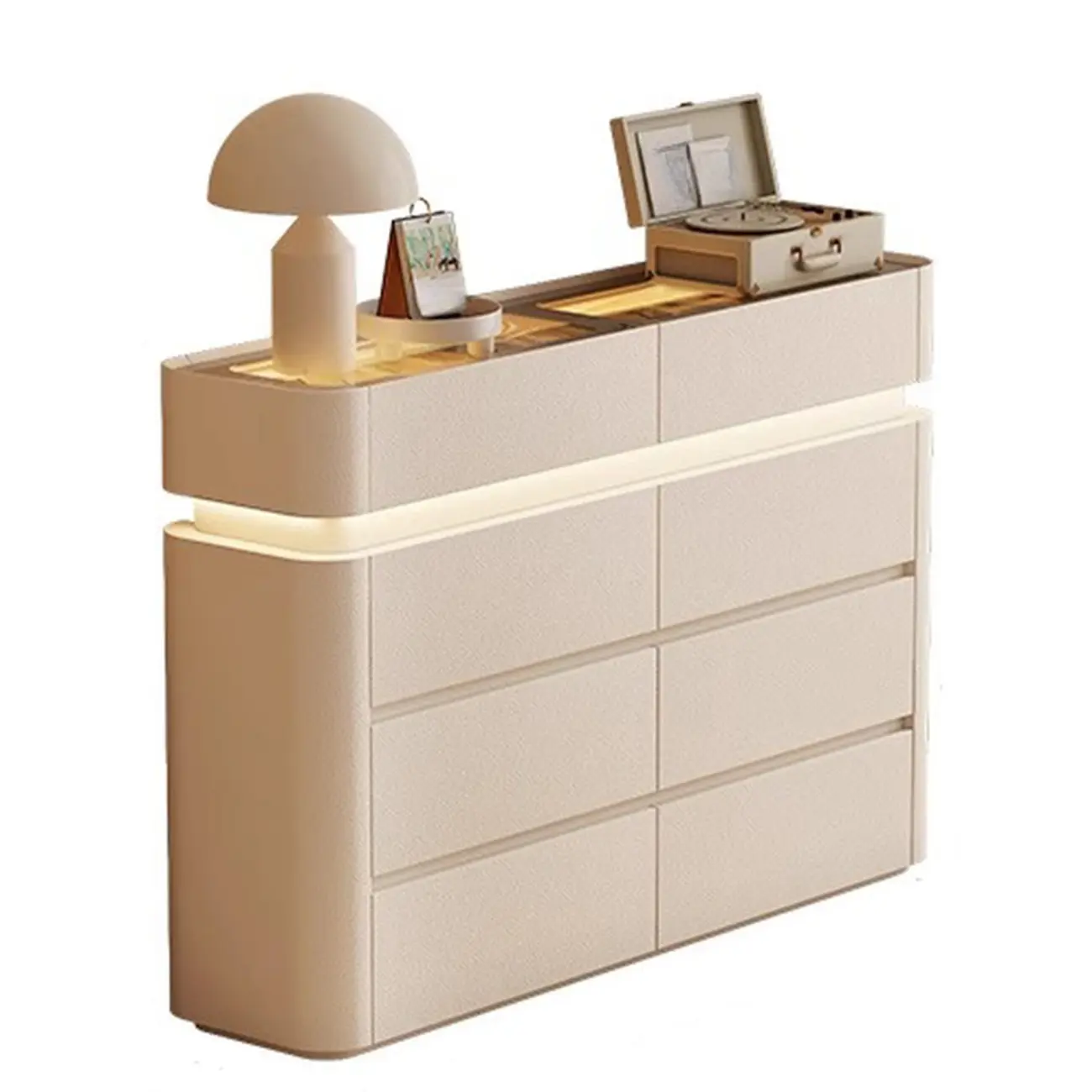 Cream Horizontal Wooden Double Dresser Lighting Included
