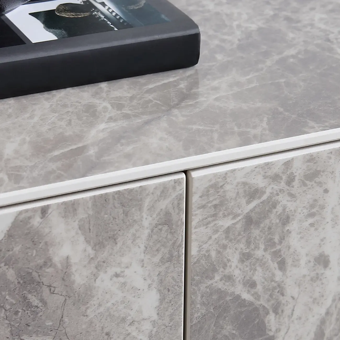 71 Elegant Grey Stone Rectangle TV Stand with 3 Drawers