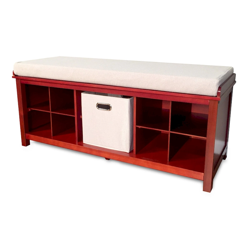John Louis Home Solid Wood Entryway Bench with 8 Shoe Cubbies Mahogany