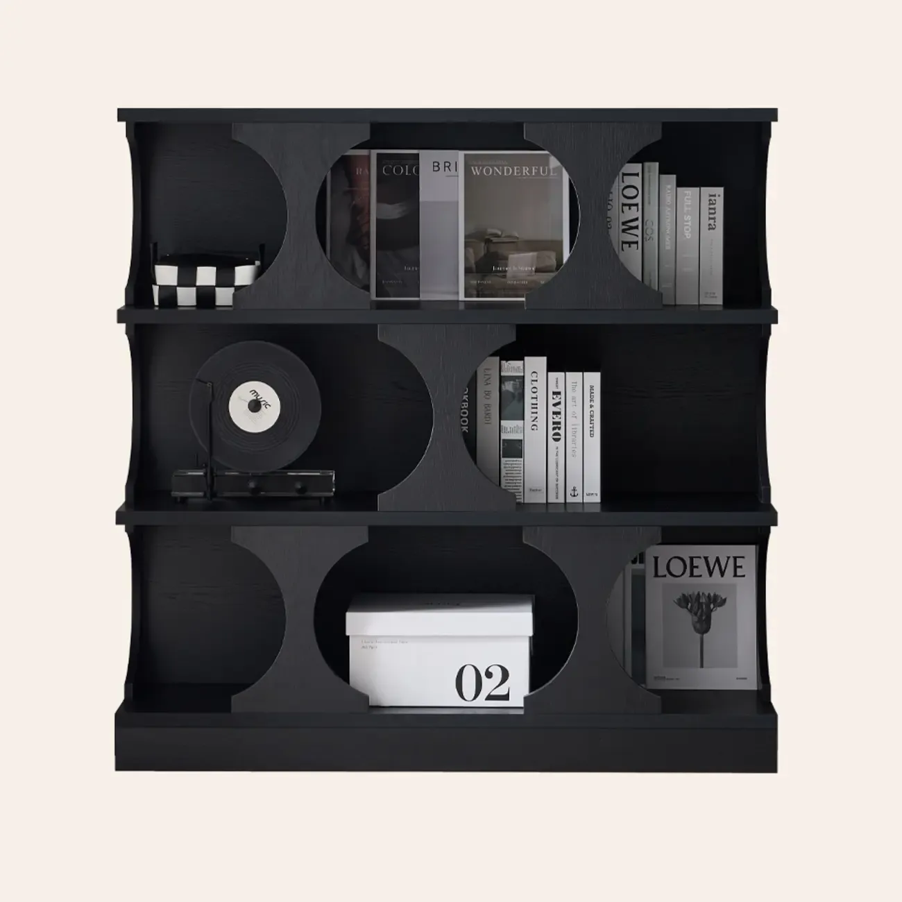 3-Tiers Geometric Modern Rectangular Wood Bookcase Black