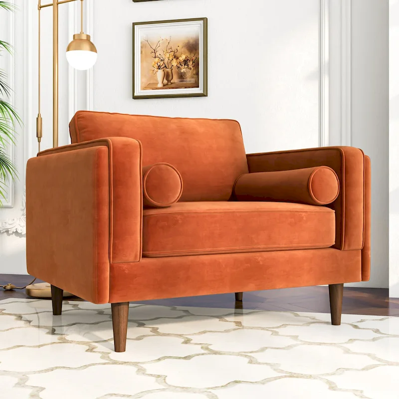 Flavia Mid-Century Modern Pillow Back Velvet Upholstered Armchair