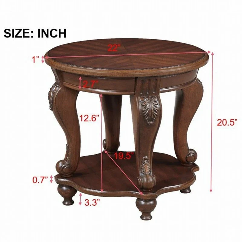 22 Inch Round End Table with Shelf