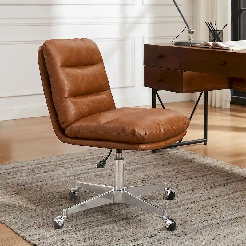 Mid-Century Modern Genuine Leather Home Office Desk Chair
