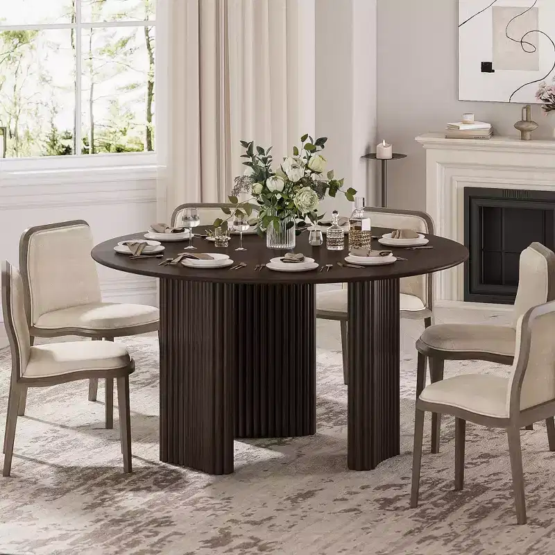 Brown Round Wood Dining Table, Seats 4