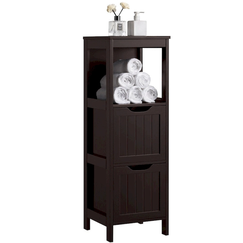 Yaheetech 3 Tiers Floor Bath Cabinet, 2 Hideaway Drawers 1 Shelf