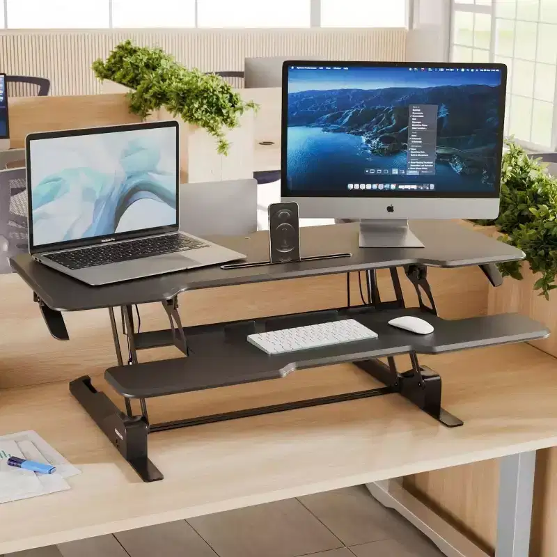 Black 2-Person Wide Standing Desk Converter, Sit-Stand Style